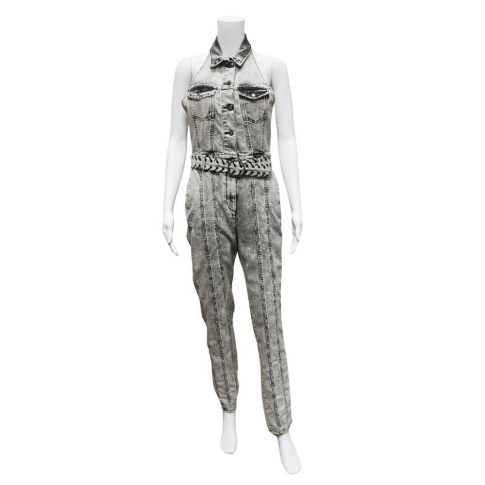 Retrofete Ben Acid Wash Cotton Denim Halter Jumpsuit Size 28 US 6